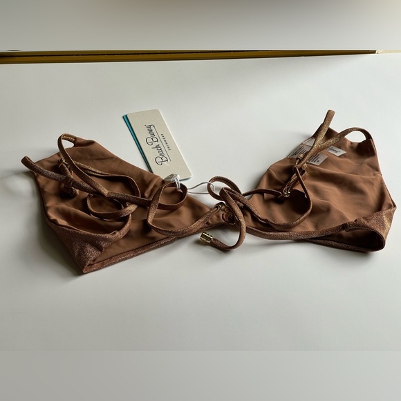 BEACH BUNNY RIVER TRI-RIVER Shimmering Brown Gold Bikini Top With Gold Charm - Picture 9 of 11